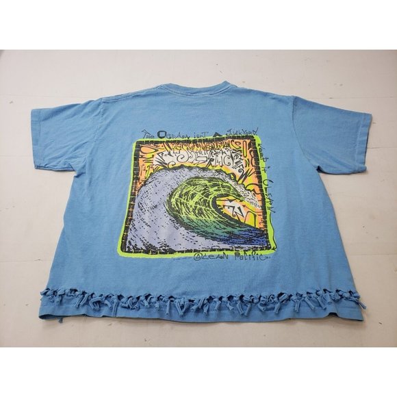 Ocean Pacific Adult Shirt Short Sleeve Back Front Graphics Single Stitch Blue L - Picture 10 of 14